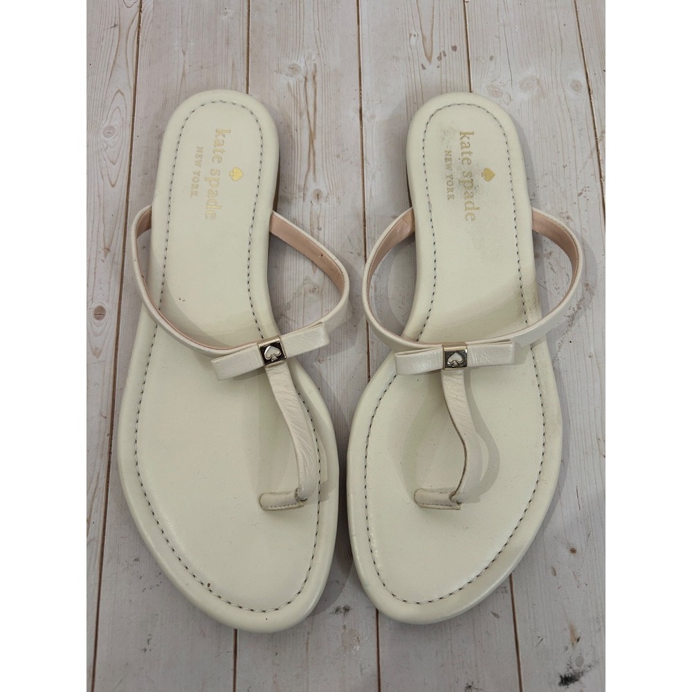 Kate Spade New York White Knot Strap‎ Thong Sandals Slides Size 8B
